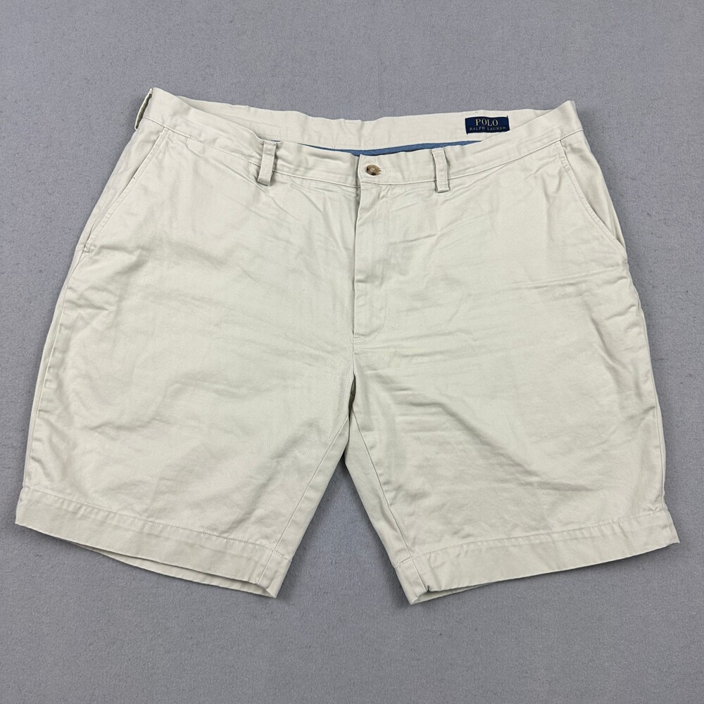 Polo Ralph Lauren Shorts Men 40 Beige Solid Classic Fit Twill Khaki Chino Pony
